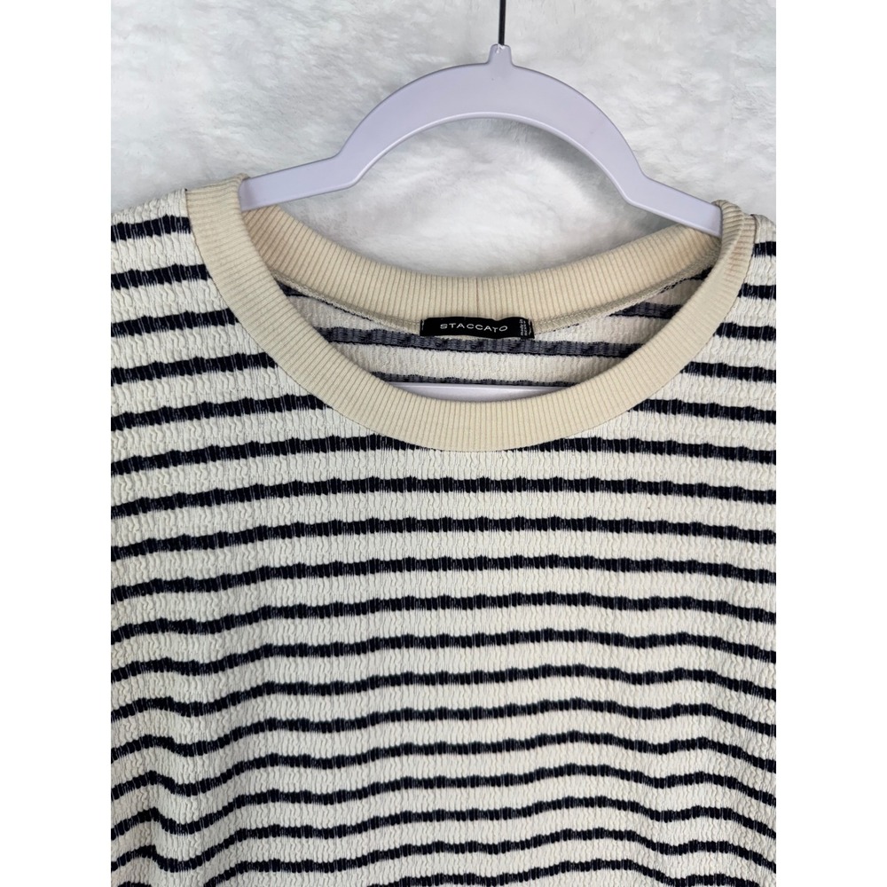 Staccato‎ Women Textured Striped Pullover Sweater Cream Black Crew Neck Casual L - Picture 2 of 7